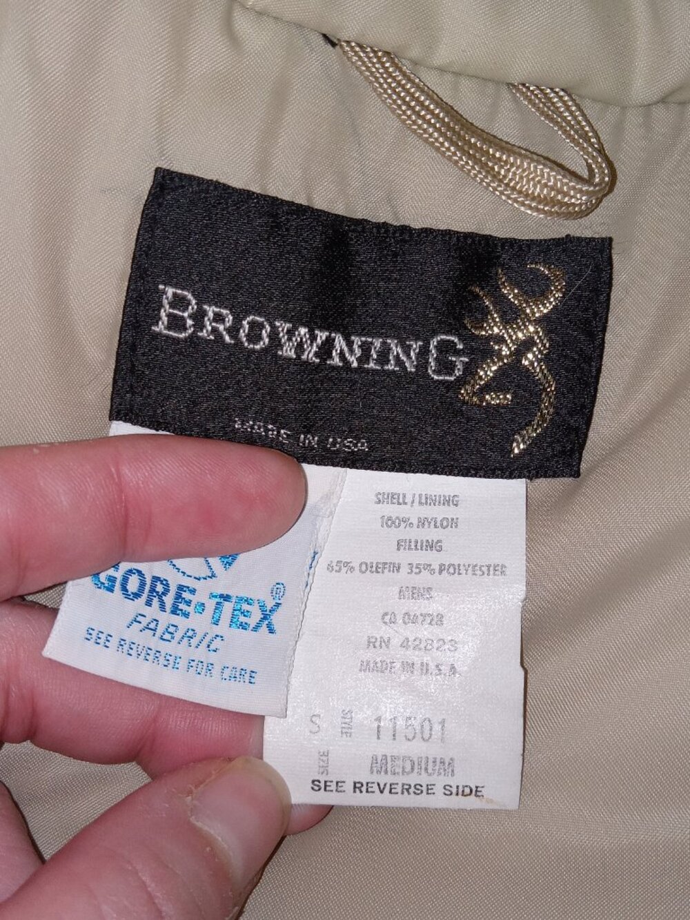 Vintage Browning Gore-Tex Parka Jacket Mens M Made USA Hooded Hunting Tan - Picture 8 of 14